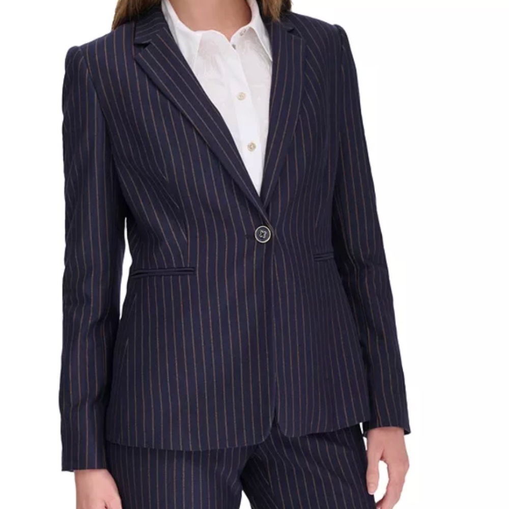 NWT Tommy Hilfiger Women's Pinstripe Preppy Slim-Fit Single-Button Blazer sz 2